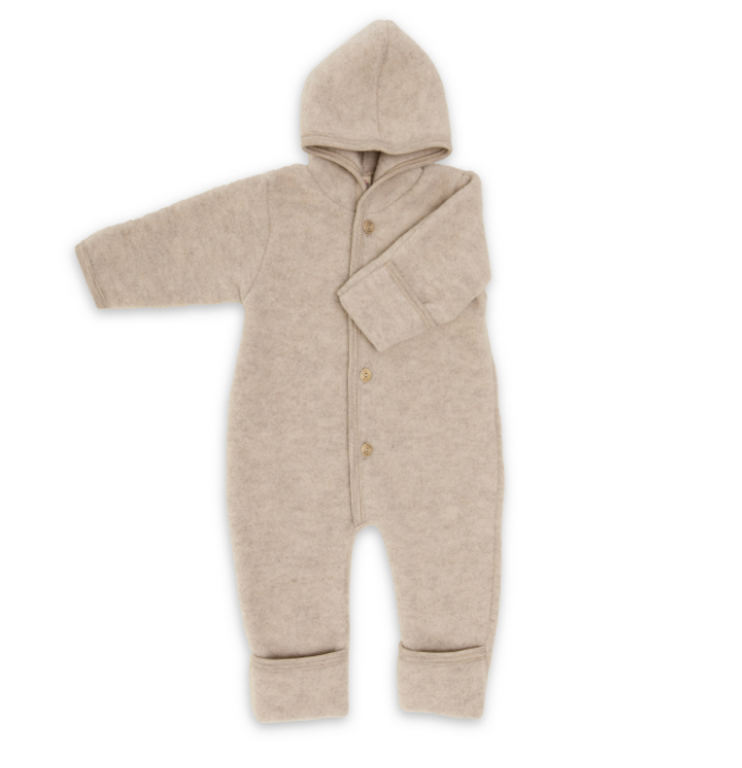 Organic Baby Wool Fleece Hooded Coverall | Sand