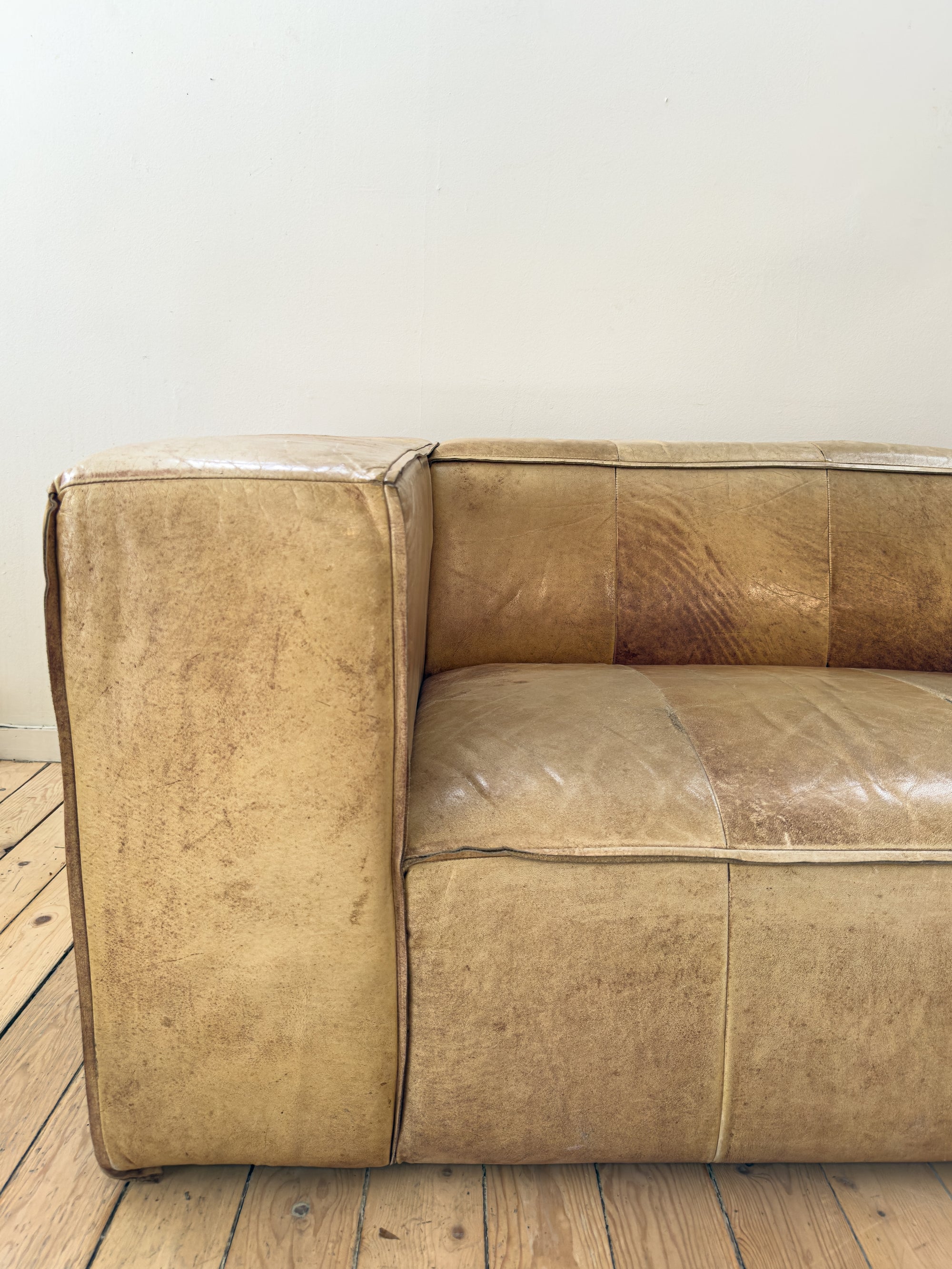 Vintage Bleached Leather 2-Seater Sofa | circa Netherlands