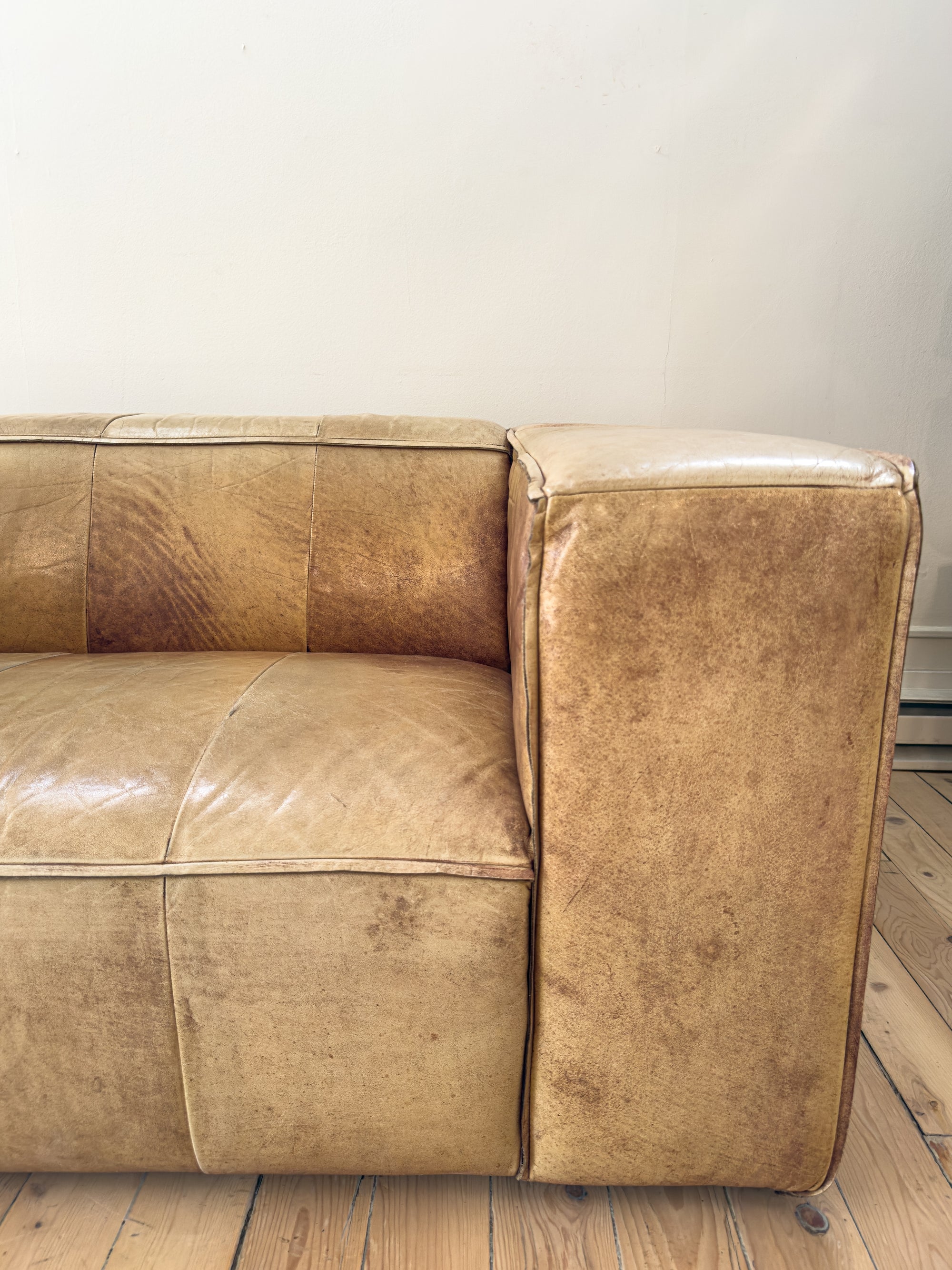 Vintage Bleached Leather 2-Seater Sofa | circa Netherlands