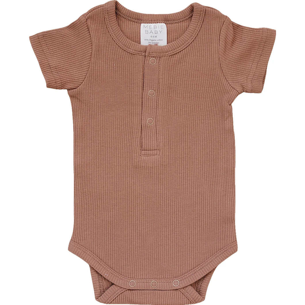 Organic Cotton Ribbed Short Sleeve Onesie | Dusty Rose