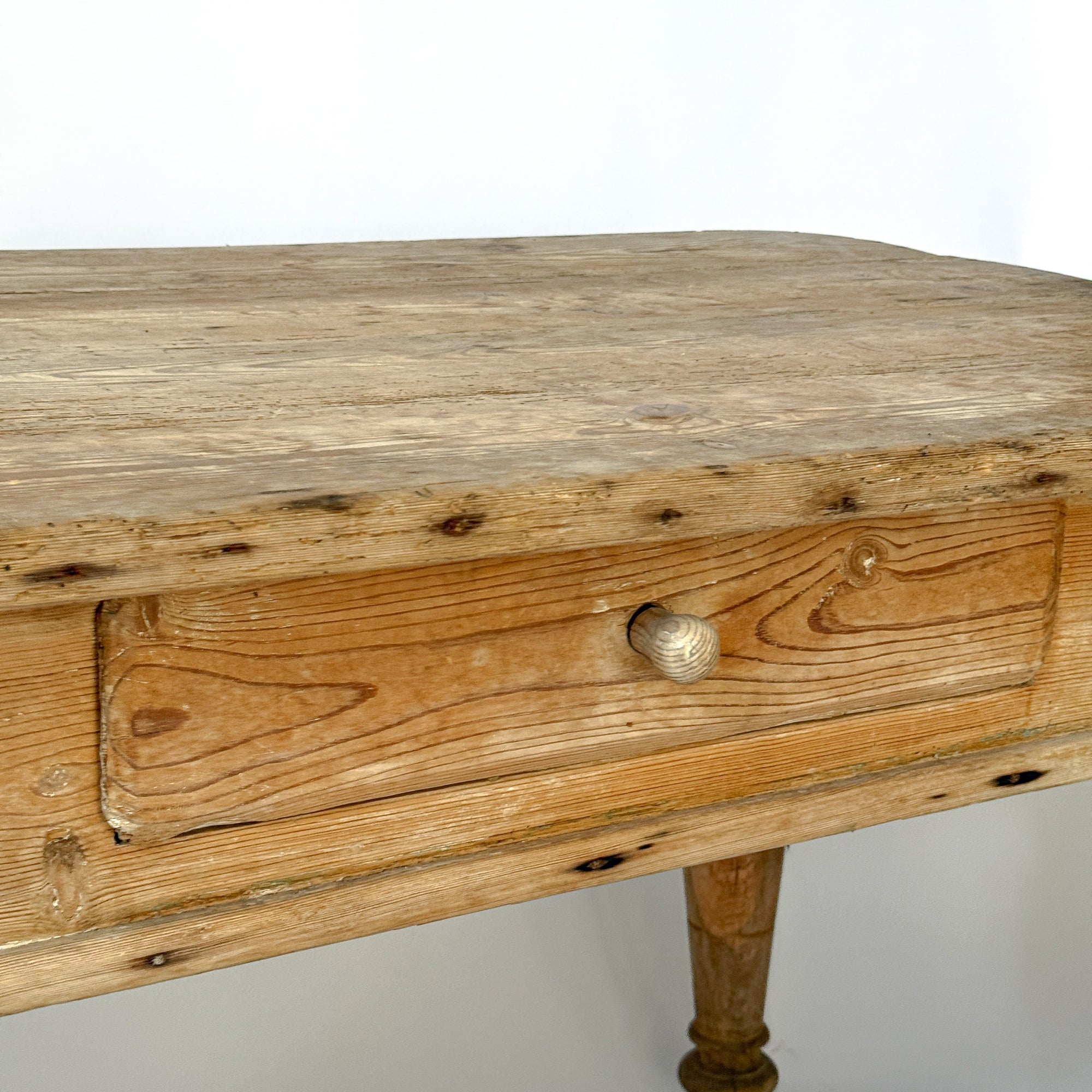 Antique Scrubbed Pine European Console Table + Desk