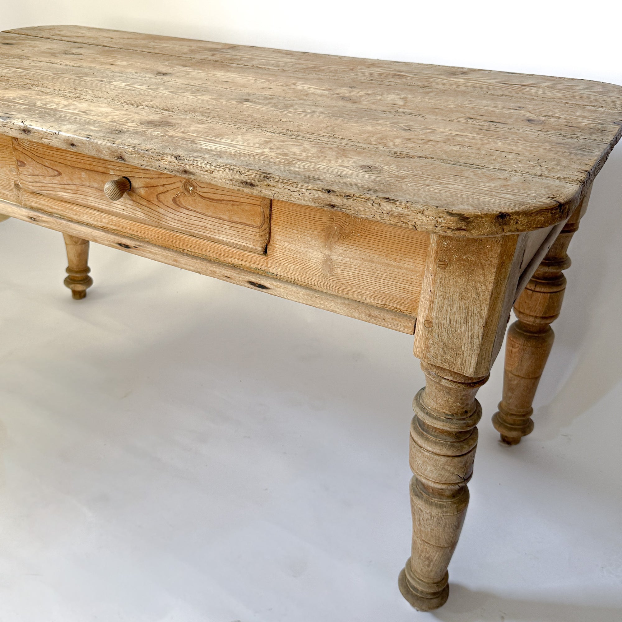 Antique Scrubbed Pine European Console Table + Desk