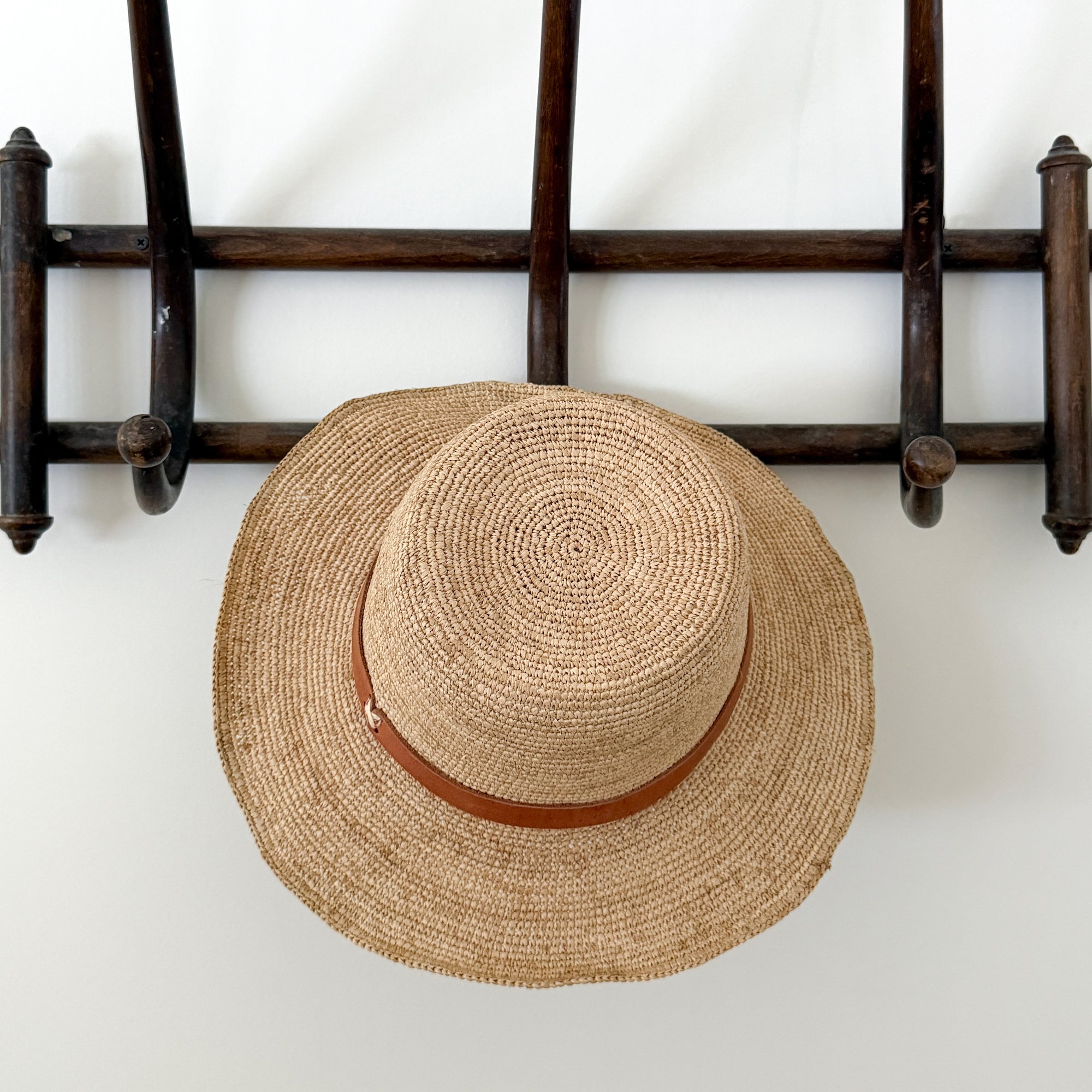French Market Raffia Sun Hat with Leather Band
