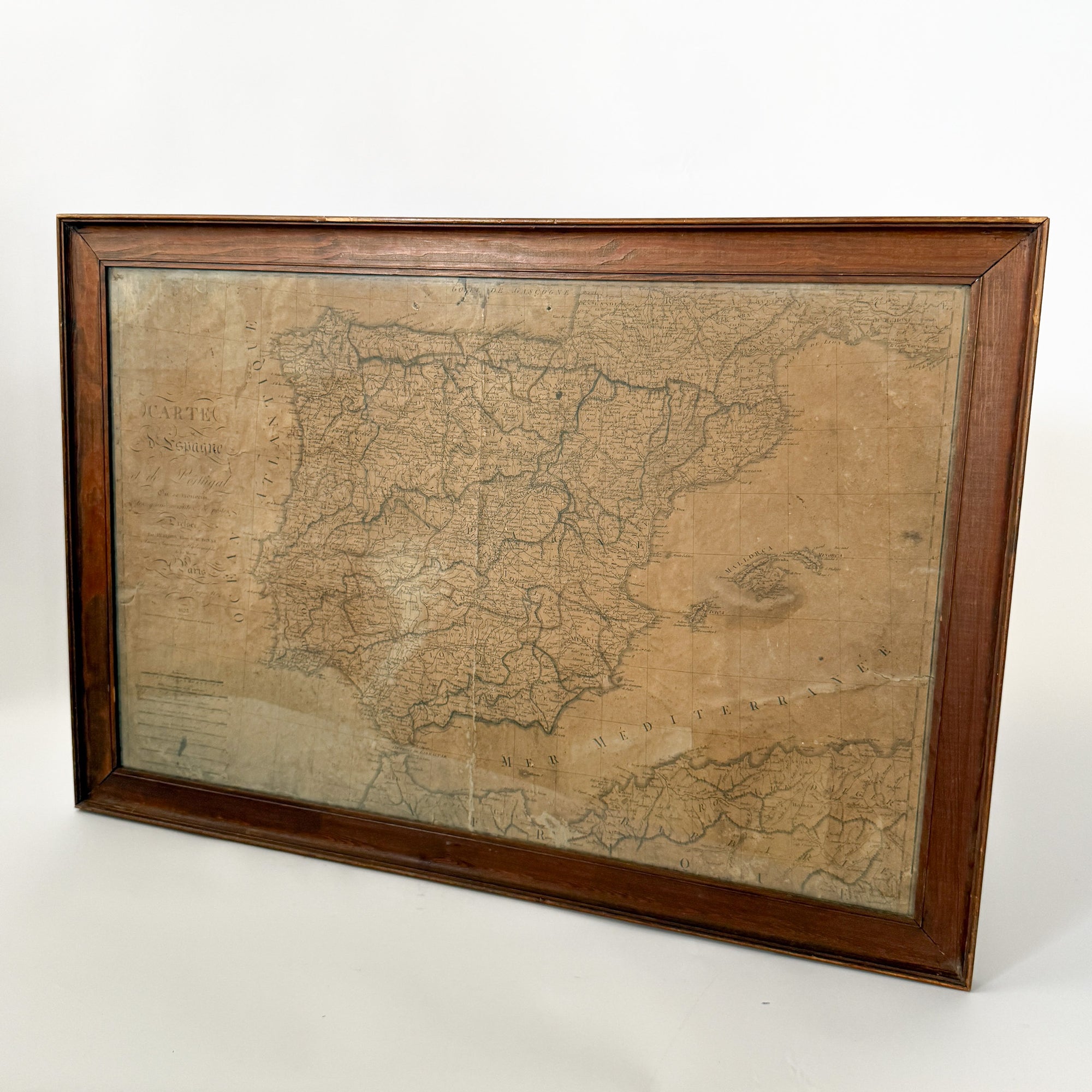 Original 19th Century Framed Vintage Map of Espagne | Circa 1823