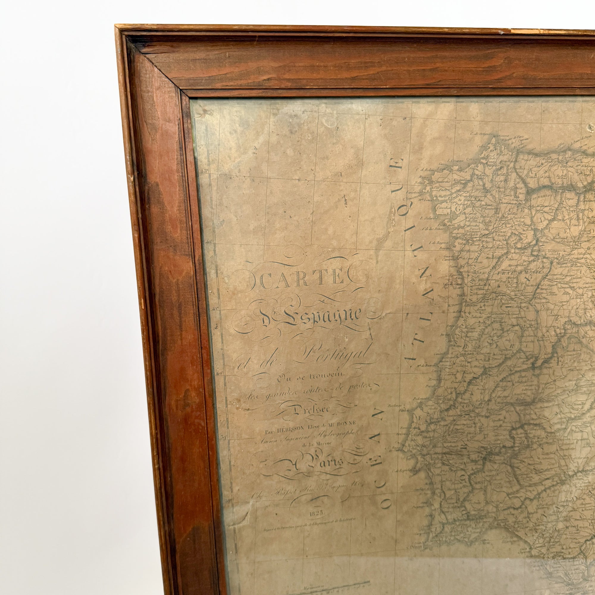 Original 19th Century Framed Vintage Map of Espagne | Circa 1823