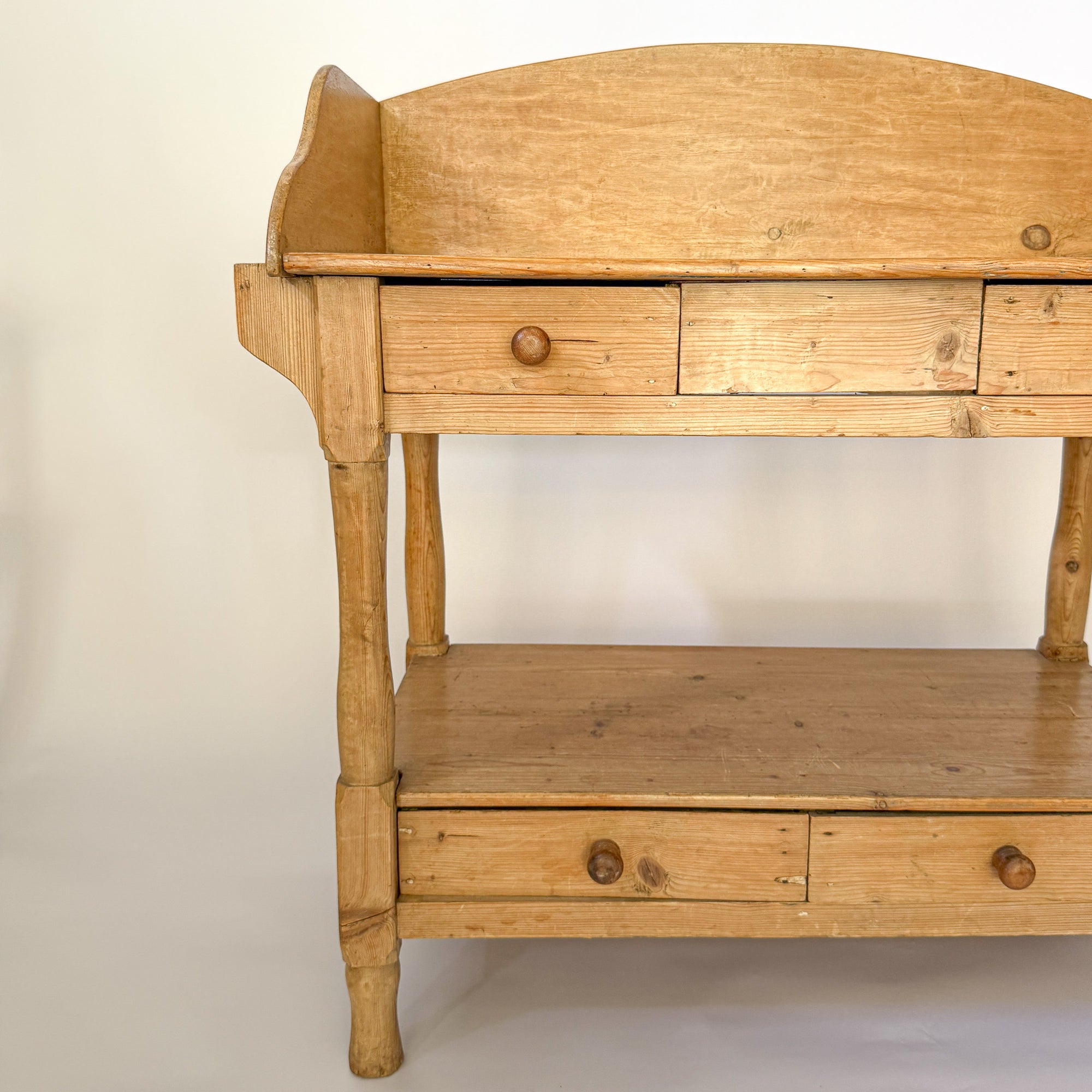 Antique Scrubbed Pine Farmhouse Wash Stand with Storage Drawers