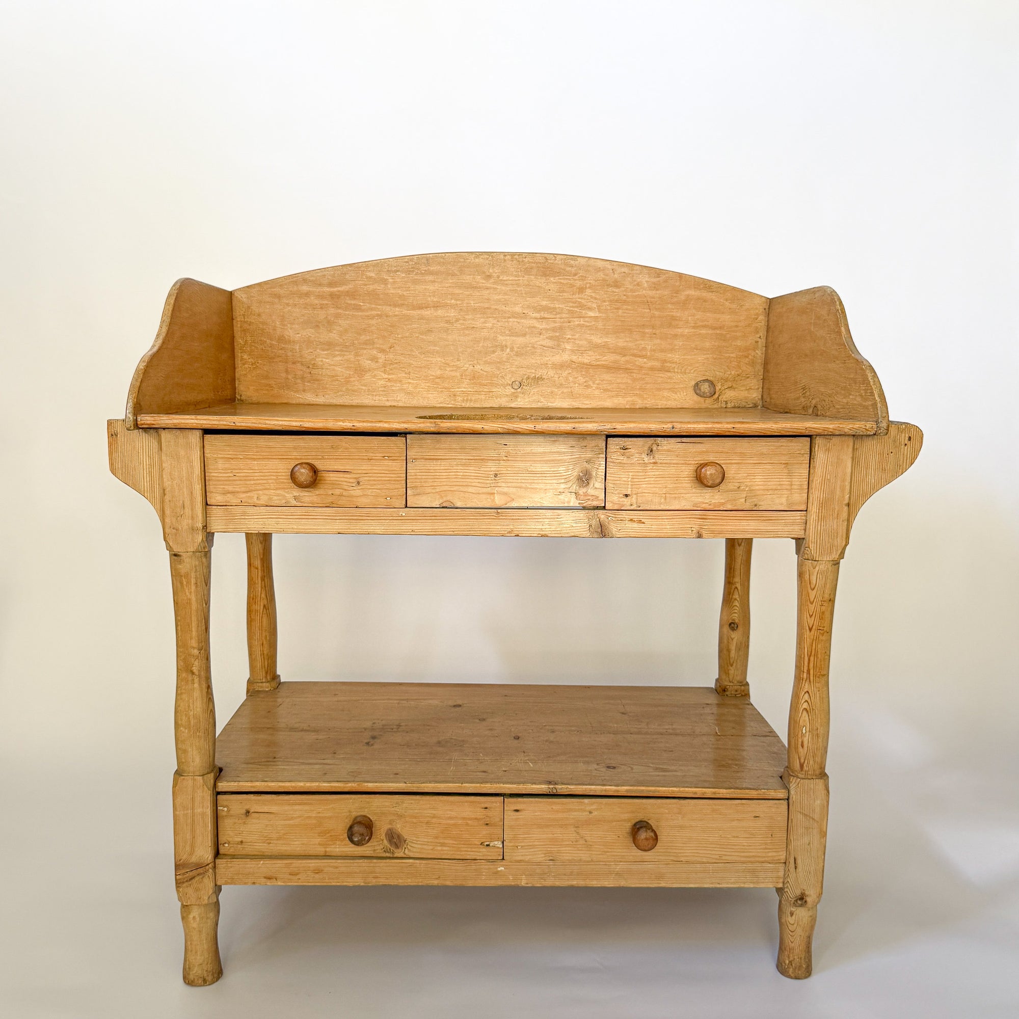 Antique Scrubbed Pine Farmhouse Wash Stand with Storage Drawers