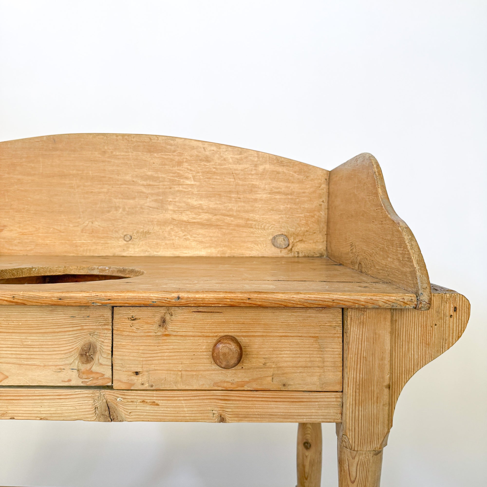 Antique Scrubbed Pine Farmhouse Wash Stand with Storage Drawers
