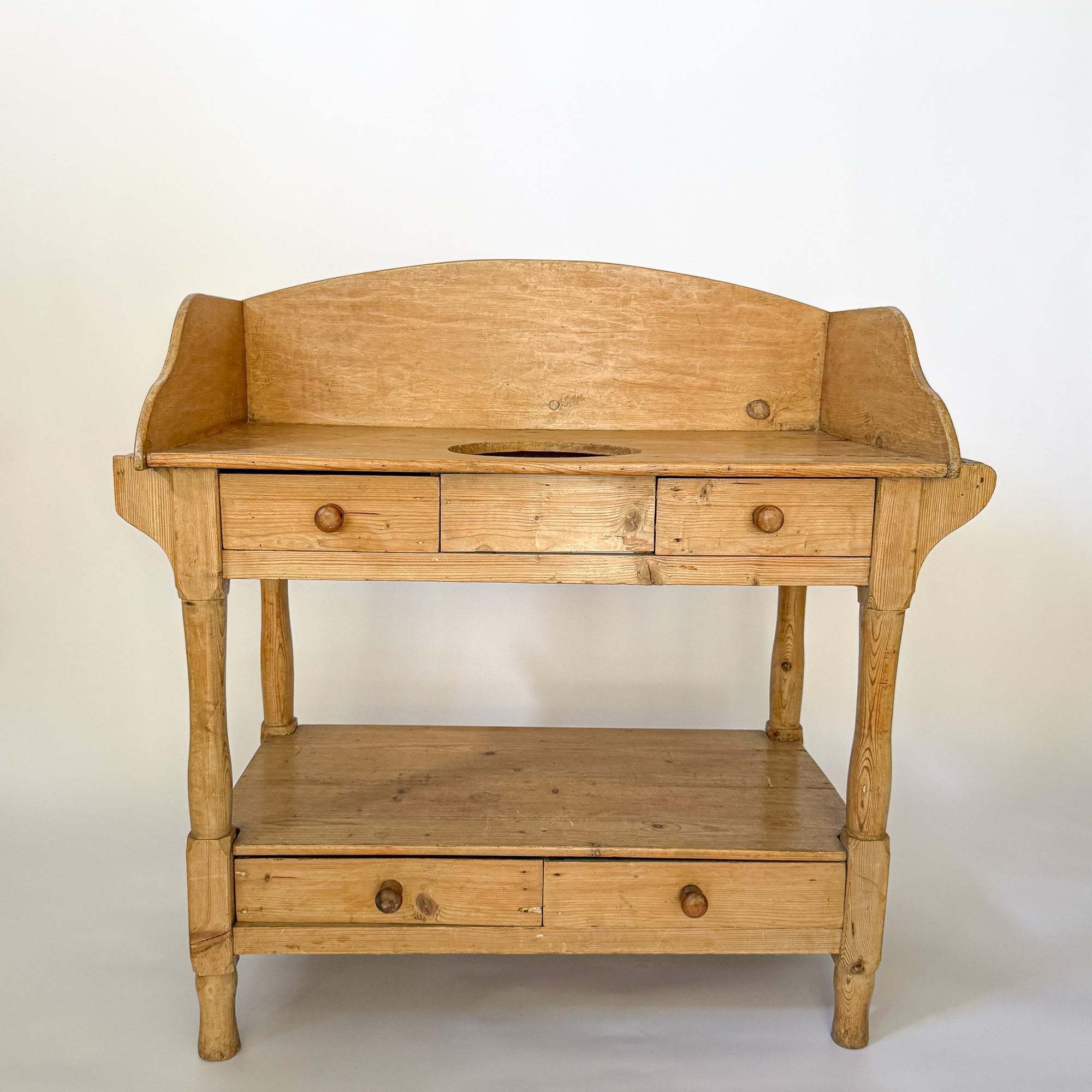Antique Scrubbed Pine Farmhouse Wash Stand with Storage Drawers