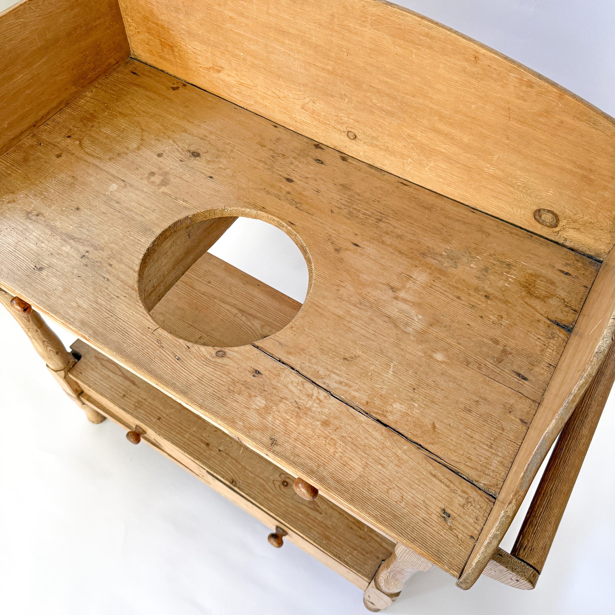 Antique Scrubbed Pine Farmhouse Wash Stand with Storage Drawers