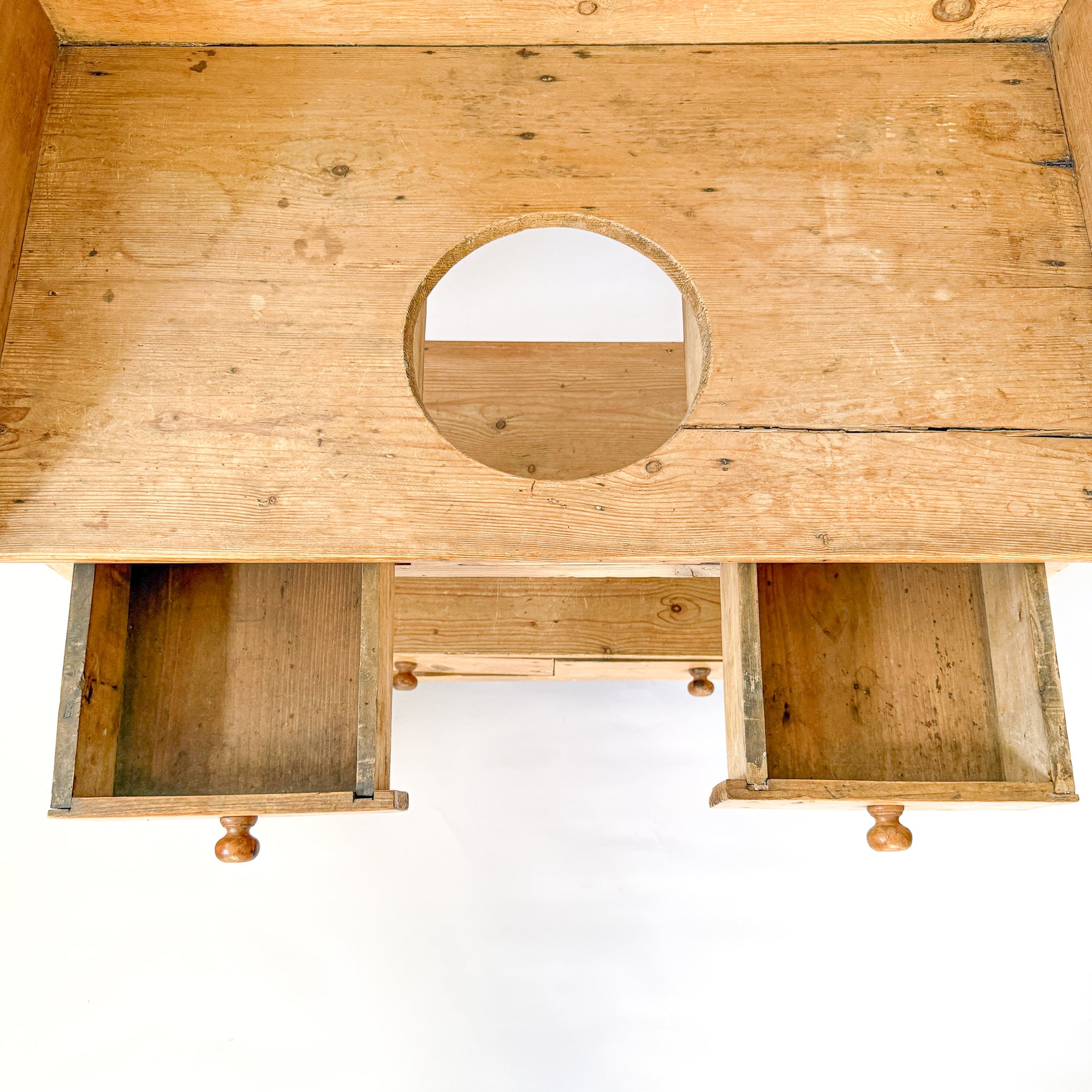 Antique Scrubbed Pine Farmhouse Wash Stand with Storage Drawers