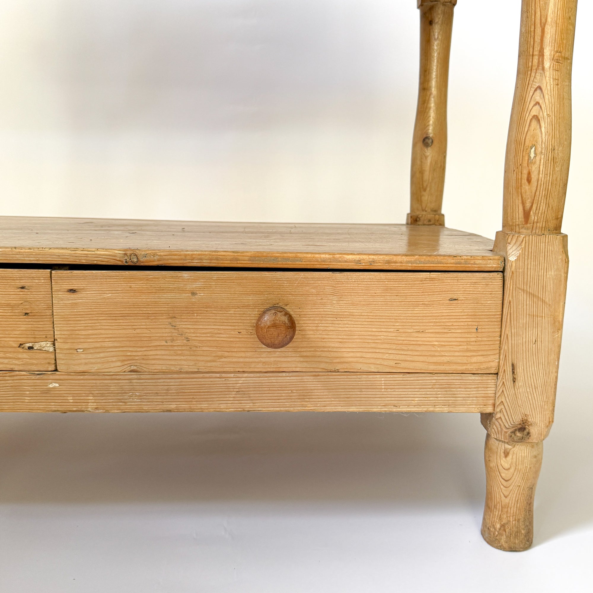 Antique Scrubbed Pine Farmhouse Wash Stand with Storage Drawers