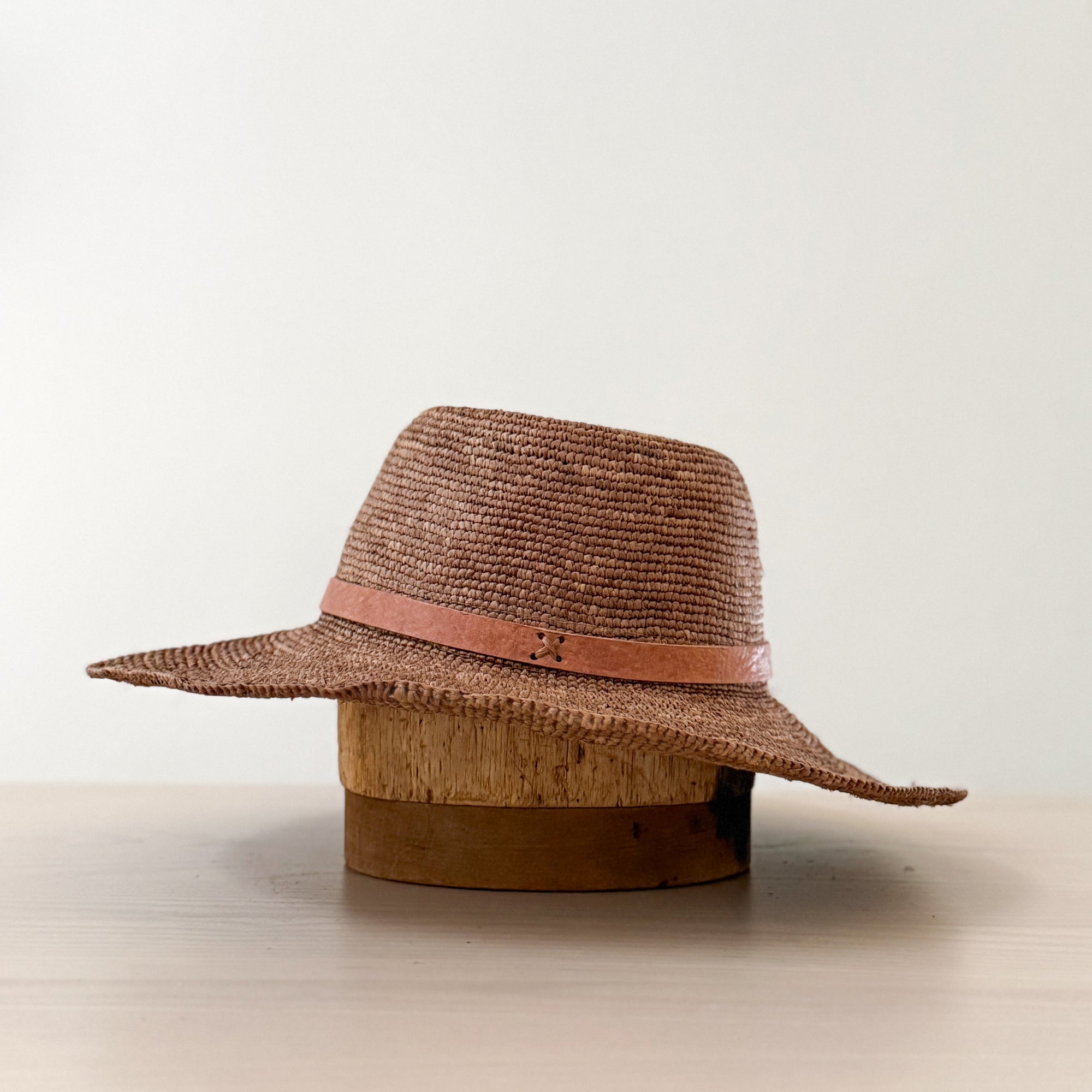 French Market Raffia Sun Hat with Leather Band