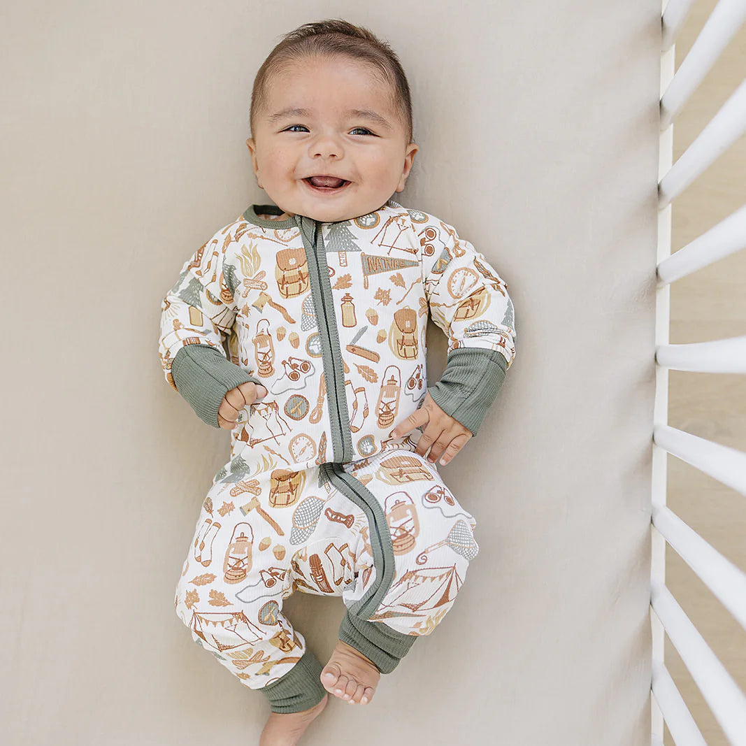 Ribbed Zipper Footed Pajamas | Camping