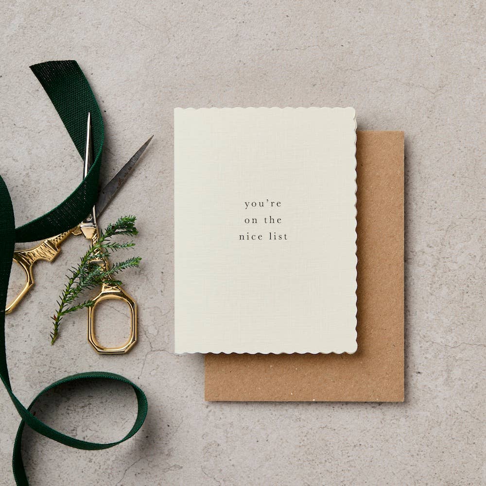 You're On The Nice List | Petite Hand Printed Greeting Card