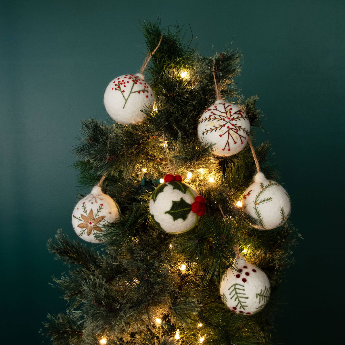 Nordic Embroidered Wool Bauble Ornaments
