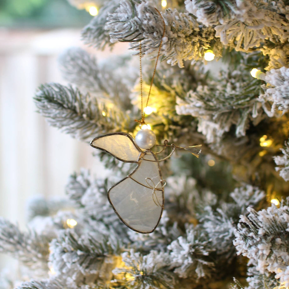 Capiz Shell Angel &amp; Bow Ornament