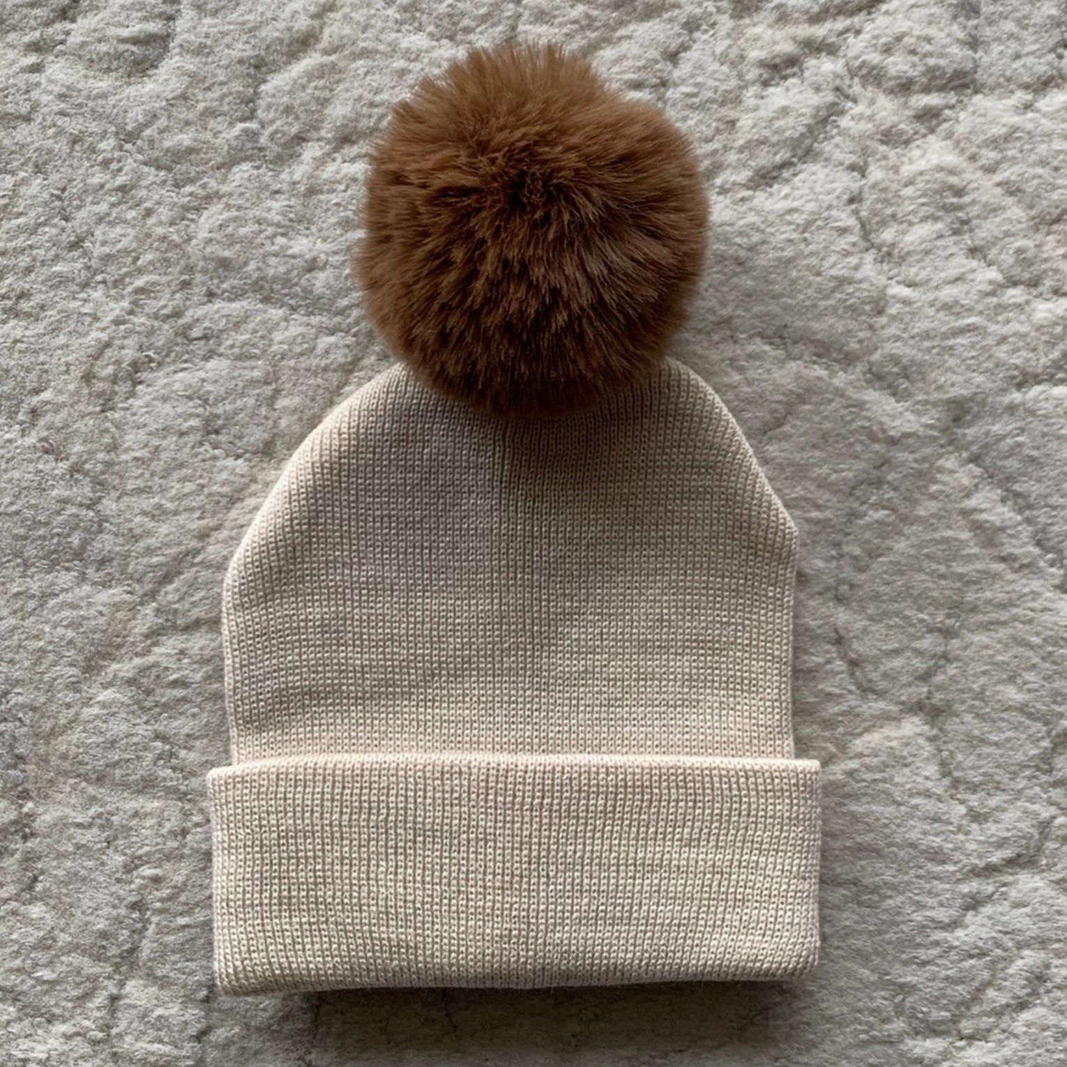 Knit Pom Beanie Hat | Beige