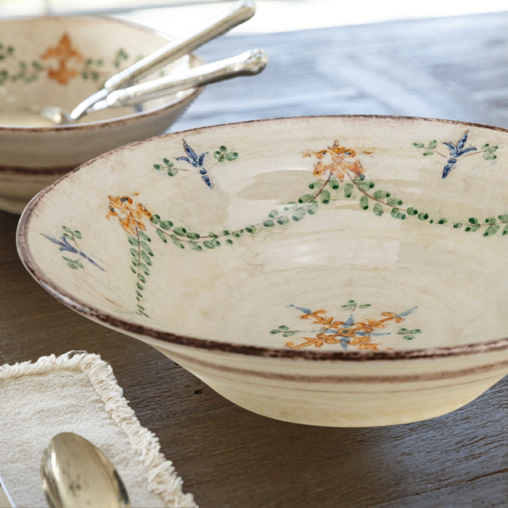 Hand-Painted Large Italian Bowl | Vintage Garden