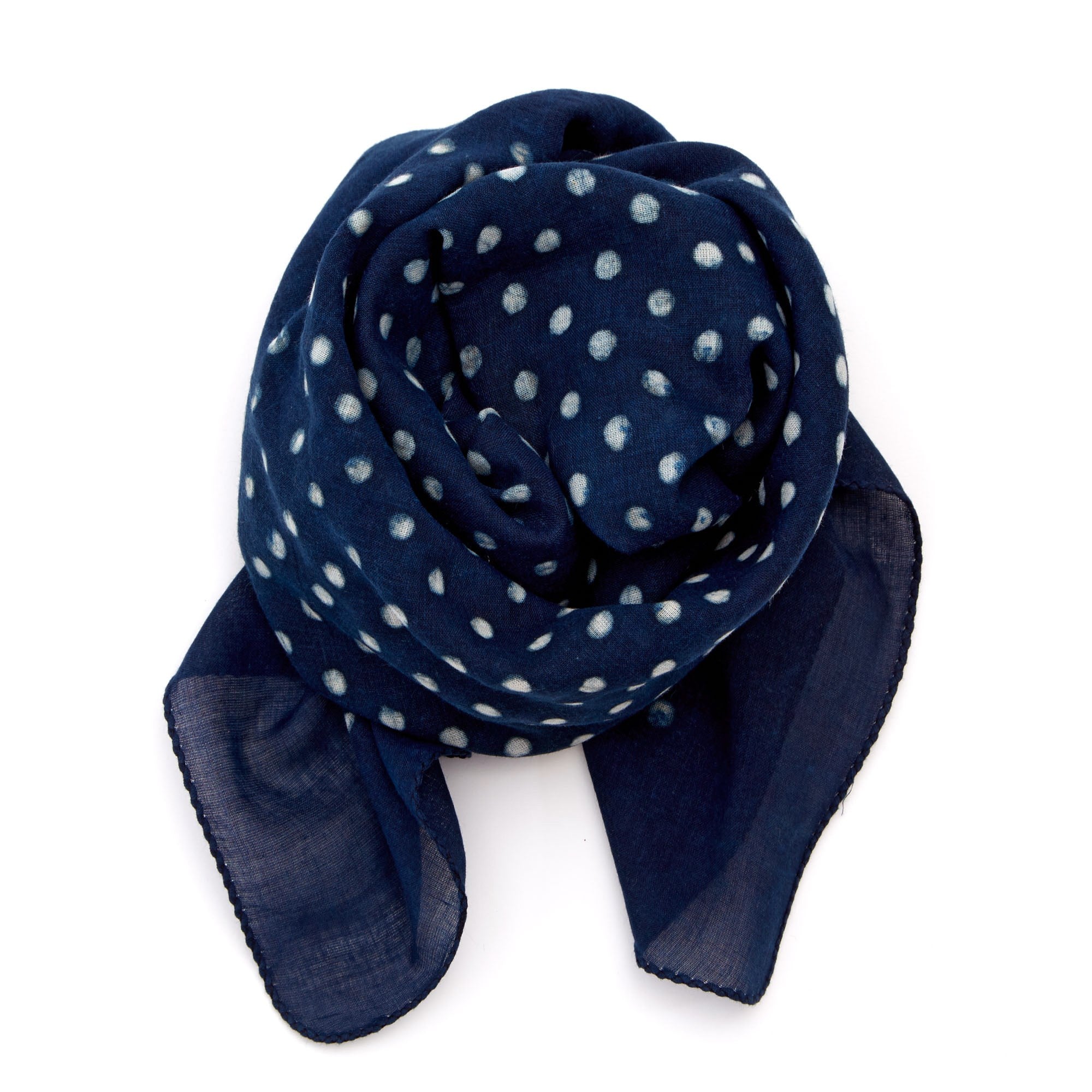 Parisienne Block Printed Kerchief | Polka Dot Navy