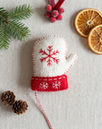 Hand Embroidered Wool Mitten Ornament