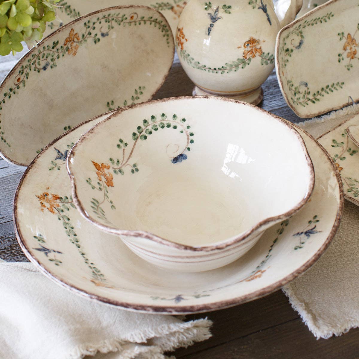 Hand-Painted Large Italian Bowl | Vintage Garden