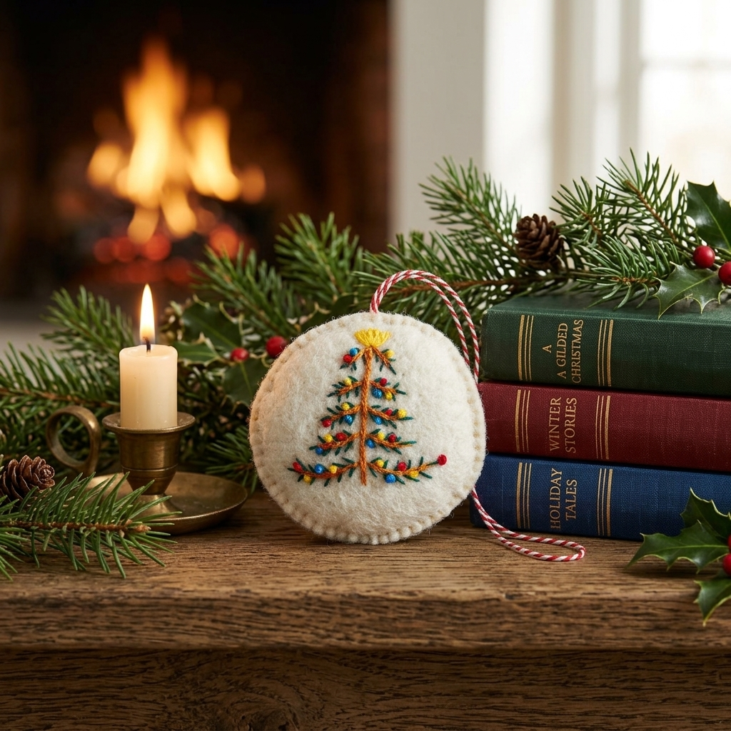 Hand Embroidered Wool Christmas Tree Ornament