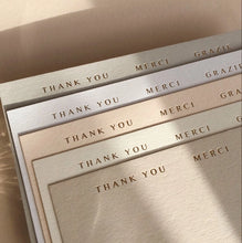 Load image into Gallery viewer, Letterpress Note Card Set | Thank You, Merci, Grazie
