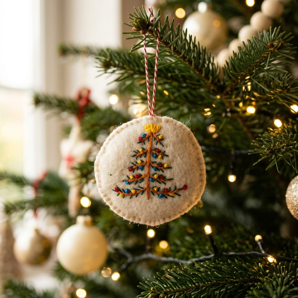 Hand Embroidered Wool Christmas Tree Ornament