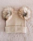 Knit Double Pom Beanie Hat | Oatmeal