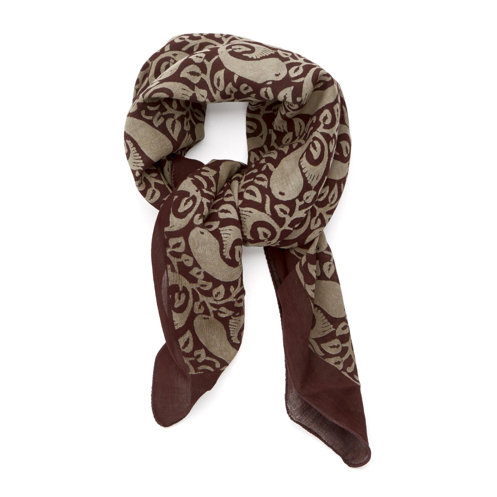 Parisienne Block Printed Kerchief | Paisley Maroon &amp; Clay