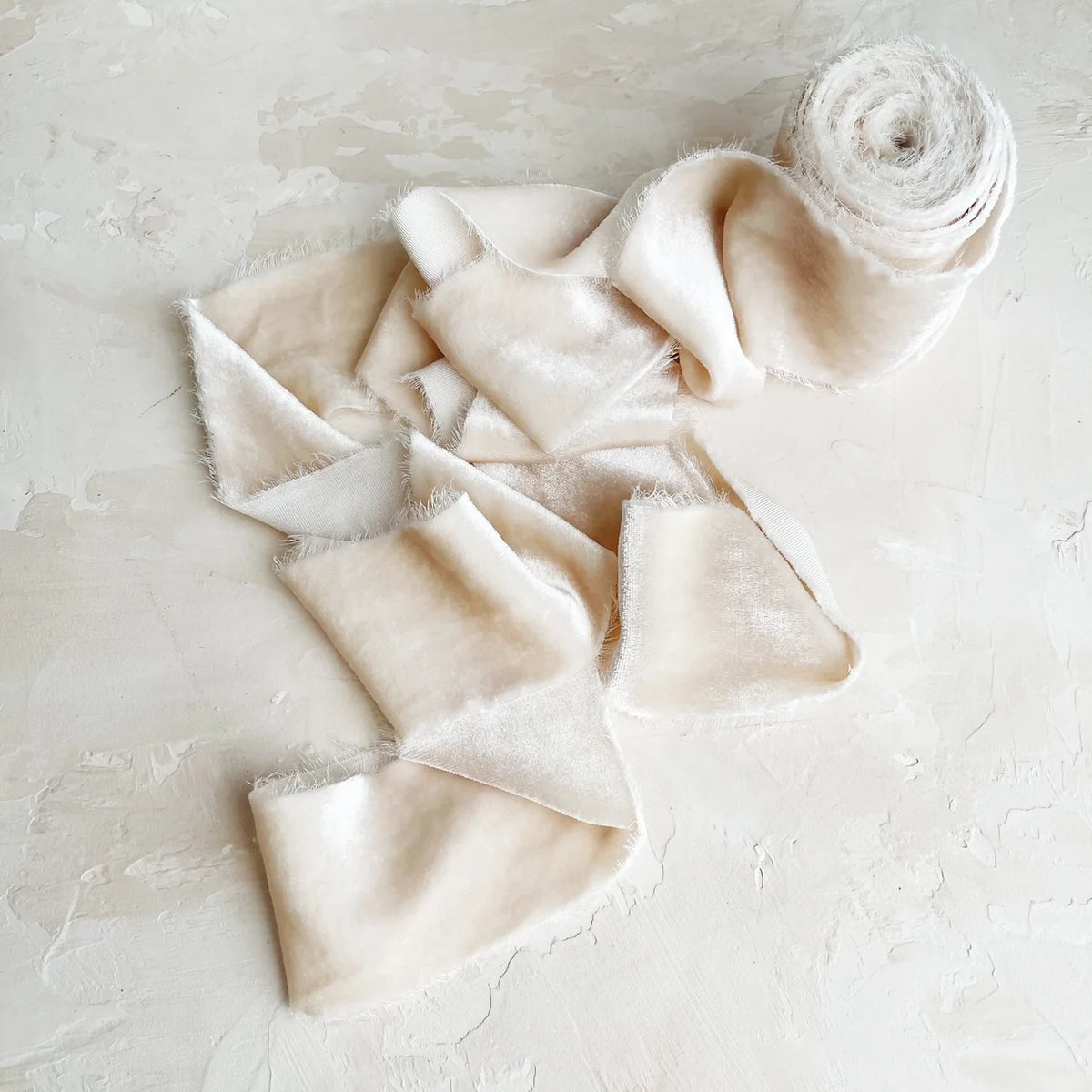 Hand-dyed Silk Velvet Ribbon | Cream | 2" x 3 Yards