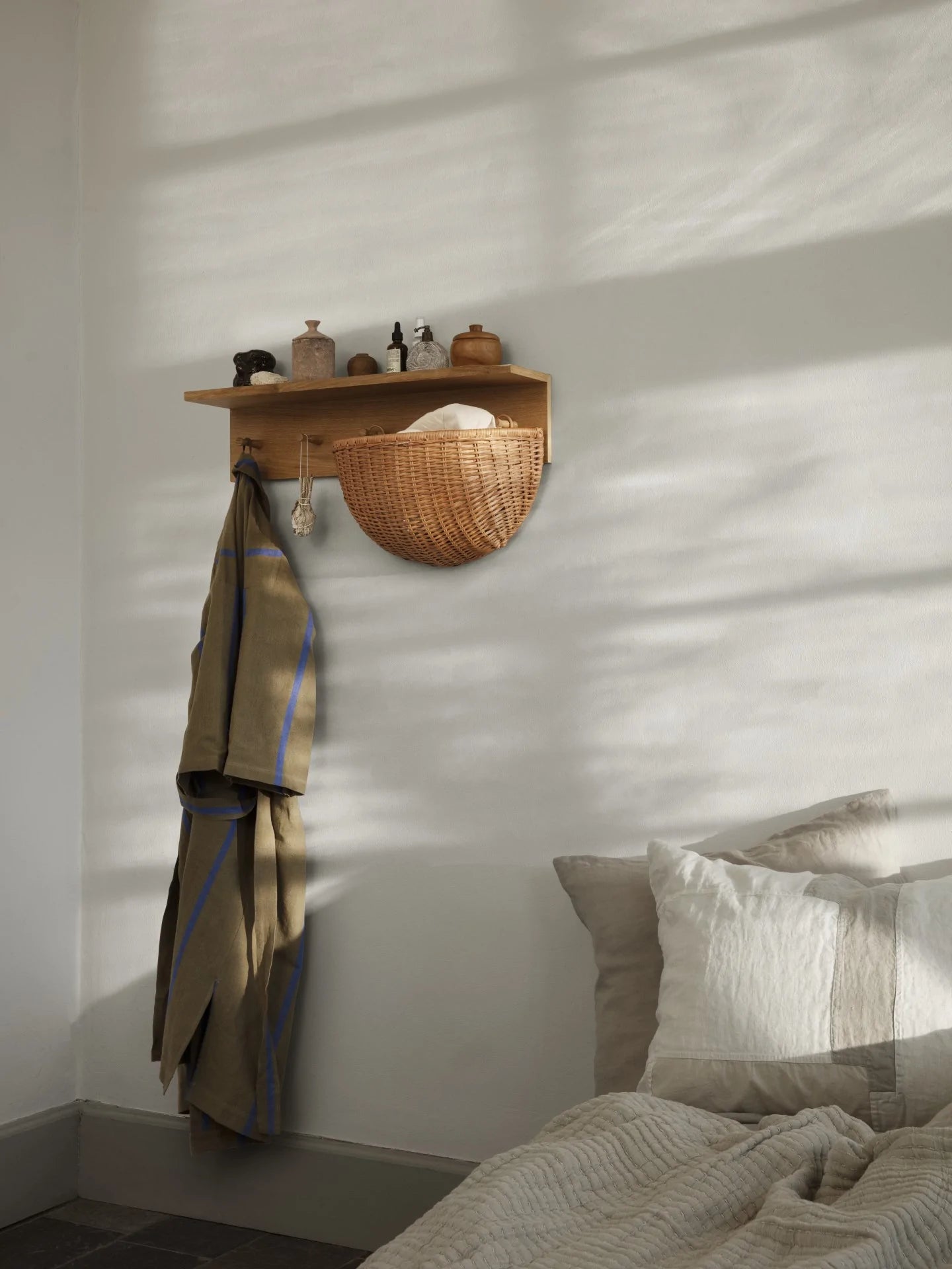 Oak Storage Shelf with Hooks