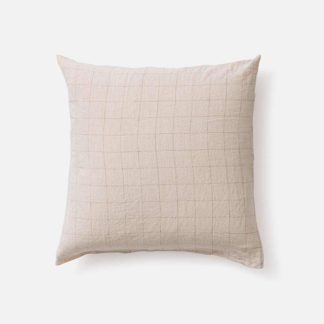 Grid Linen Euro Pillowcase | Natural + Raisin