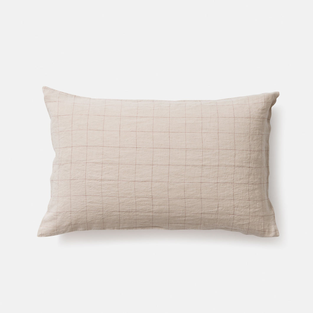 Grid Linen Pillowcase Pair | Natural + Raisin