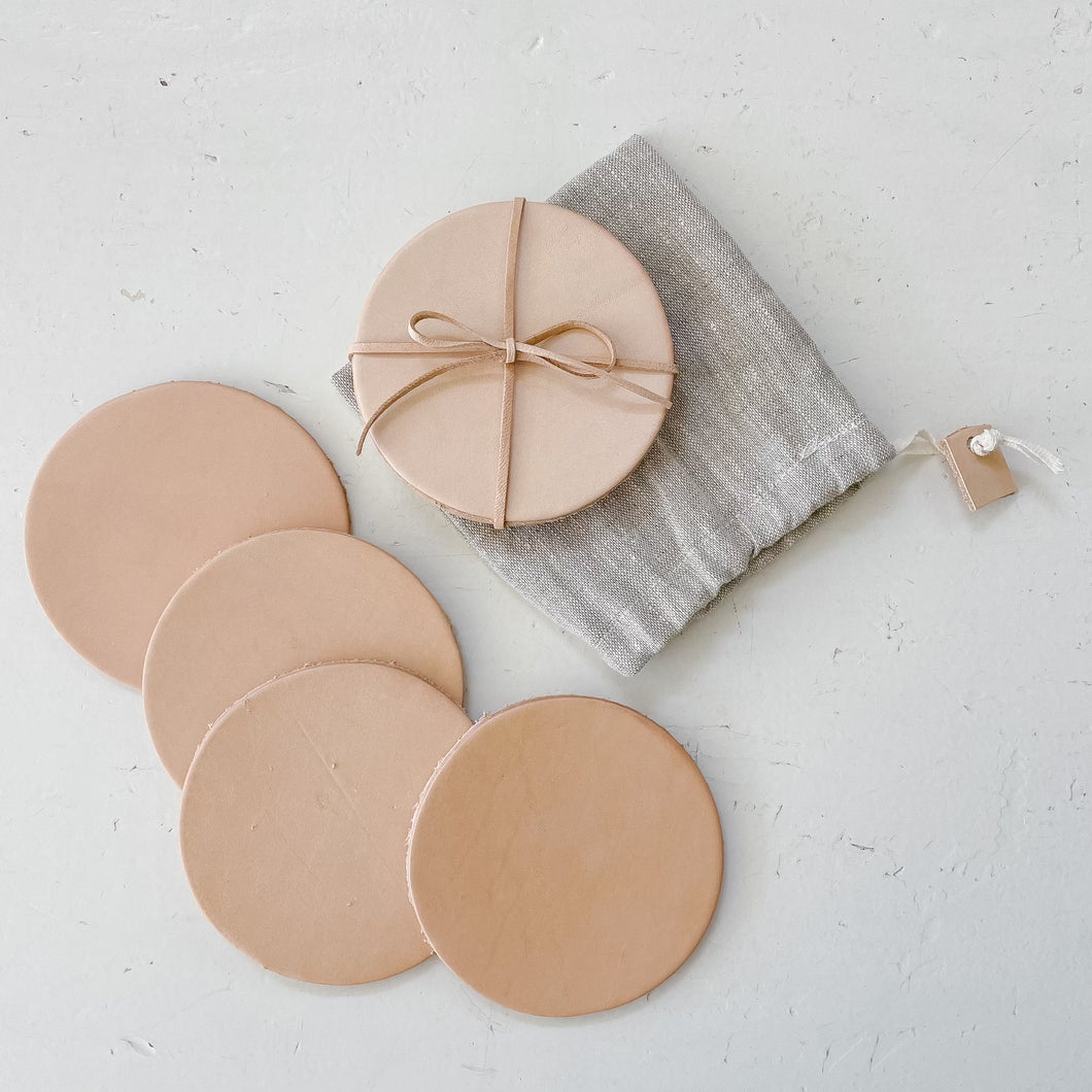 Natural Leather Coasters | Set of 4