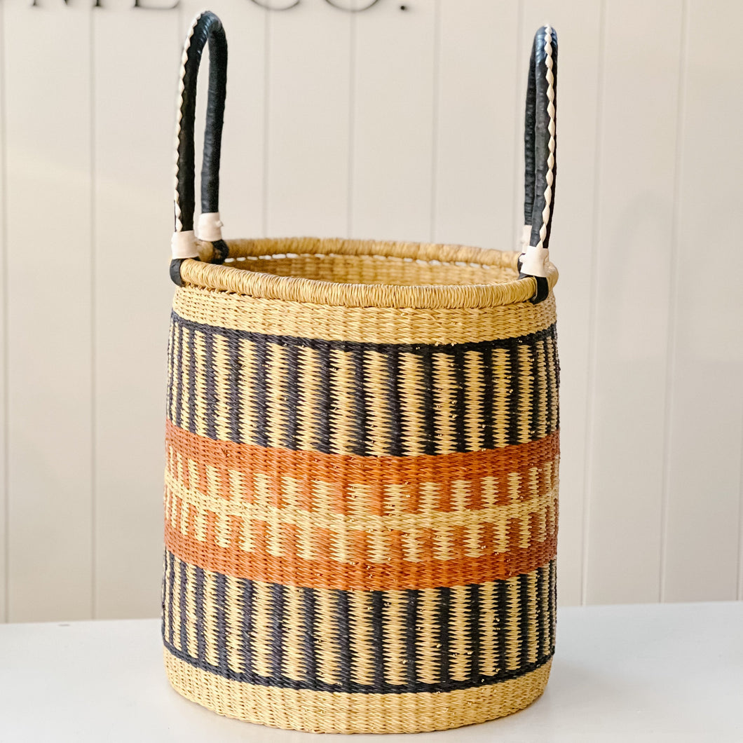 The Drum Basket No. 7 | Natural with Navy and Rust