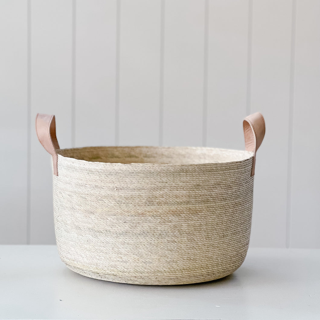 Tambo Basket | Natural with Leather Handles