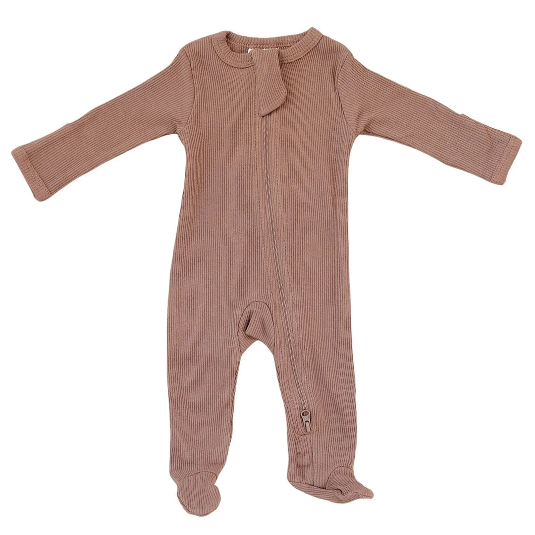 Organic Cotton Ribbed Zipper Footed Pajamas | Dusty Rose