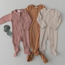 Load image into Gallery viewer, Organic Cotton Ribbed Zipper Footed Pajamas | Dusty Rose
