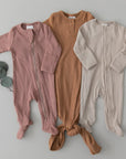 Organic Cotton Ribbed Zipper Footed Pajamas | Dusty Rose