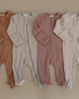 Organic Cotton Ribbed Zipper Footed Pajamas | Dusty Rose